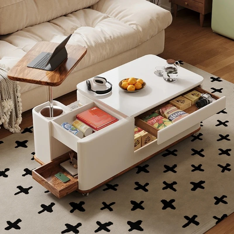 

Solid wood mobile coffee table trolley living room multi-functional coffee table small apartment