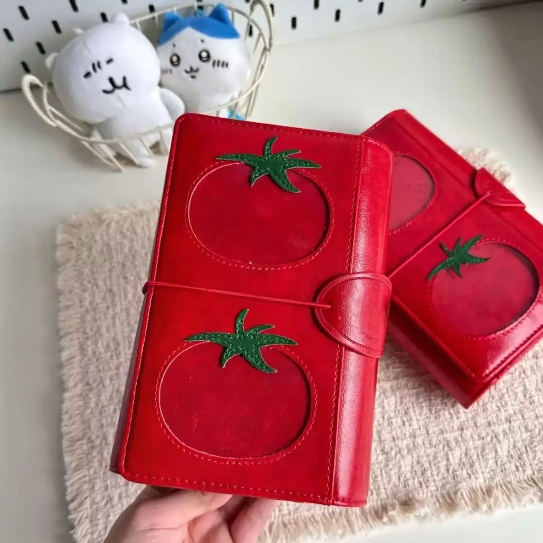 A6 Tomato Red PU Leather Tri-fold Loose Leaf Binder Notebook Portable Planner Journal for School Office Supplies