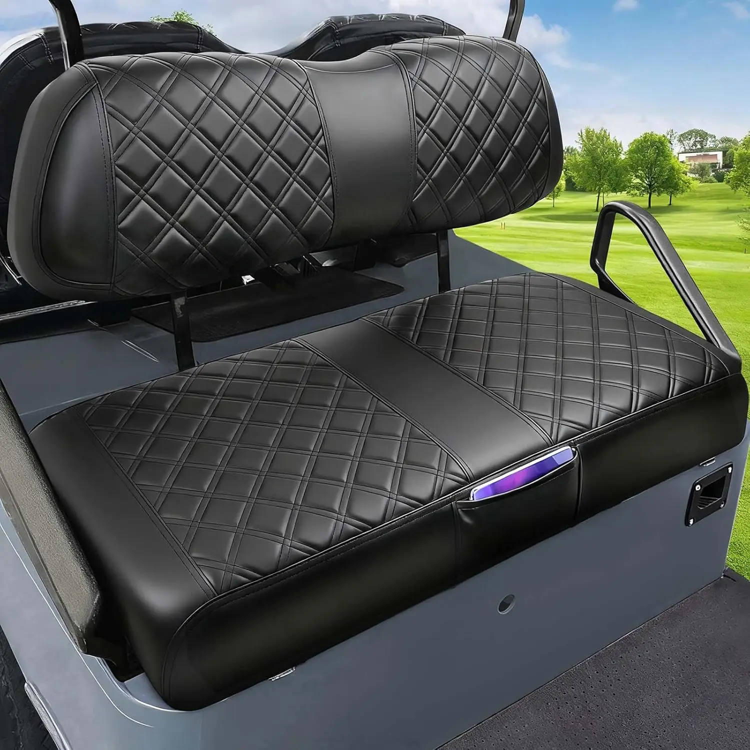 

Чехлы на передние сиденья для гольф-каров Club Car DS, из плотной виниловой кожи с вогнутым дизайном, комфортные и дышащие.