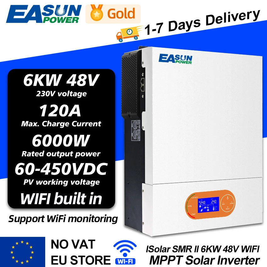 Inverter ibrido EASUN 6KW 48V 4KW 3.2K 24V Solar Power Off Grid convertitore 230V costruito in WIFI BMS 120A MPPT caricabatteria solare