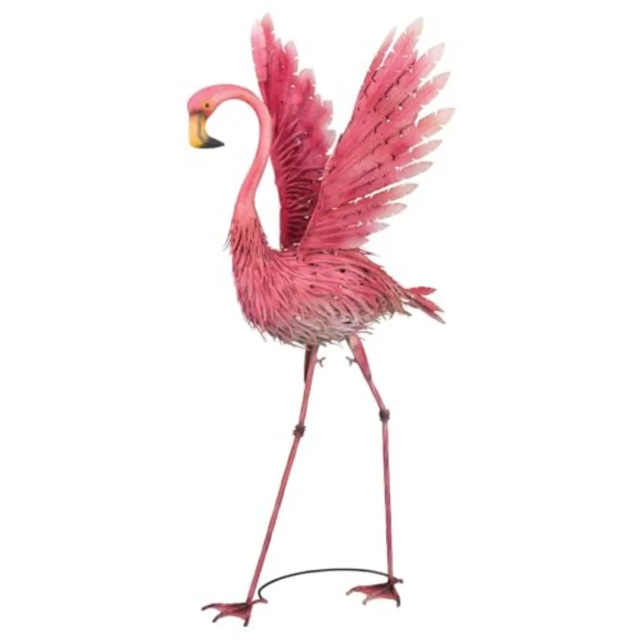 Metal Statue Handcrafted Outdoor Garden Bird Decor Weather-Resistant Pink Yard Ornament for Patio, Lawn, or Porch 46-Inch Wings