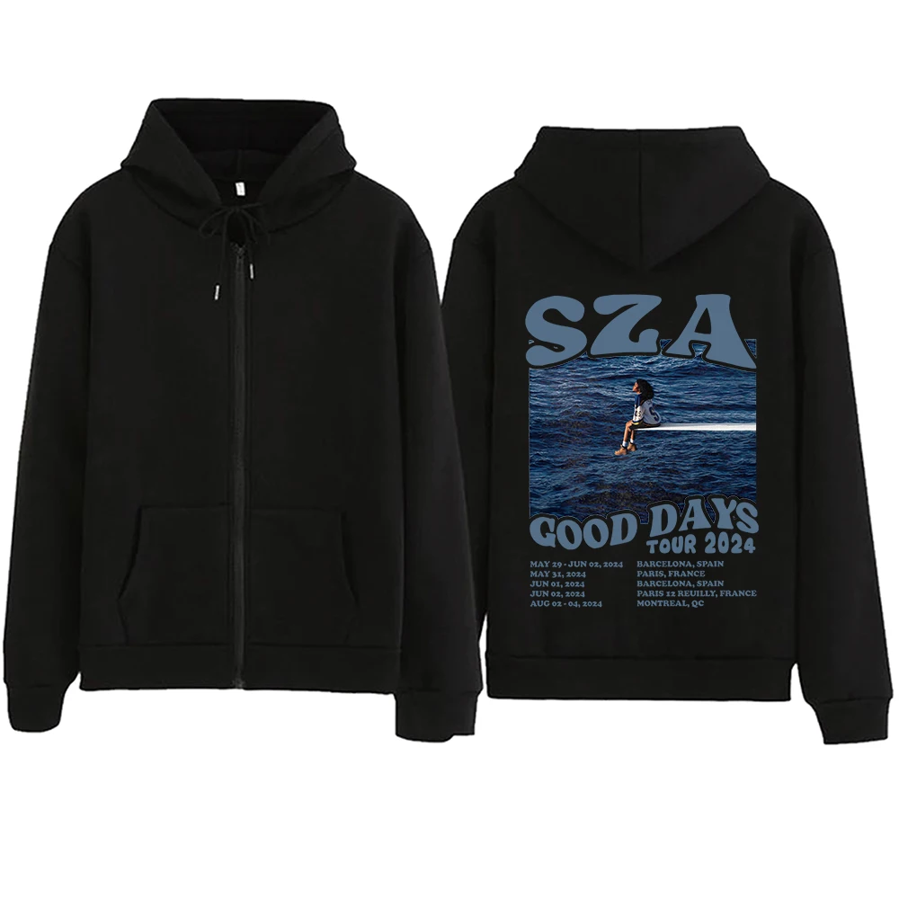 

SZA SOS TOUR 2024 GOOD DAYS Zipper Hoodie Harajuku Pullover Tops Sweatshirt Streetwear Fans Gift