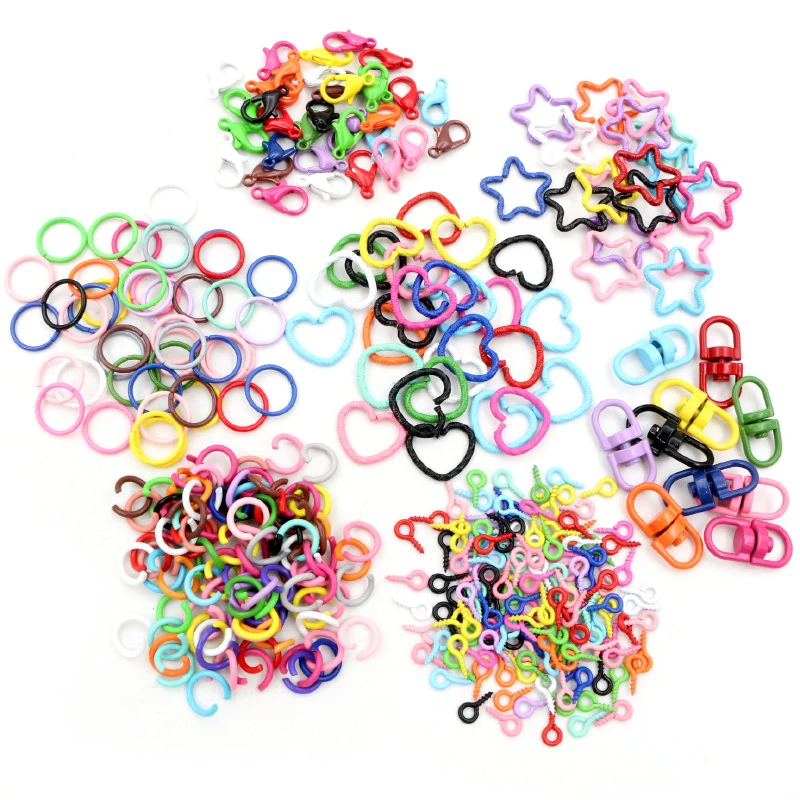 Colorful Mixed Alloy Split Jump Rings Lobster Clasp Eyelets Screw Pins Keychain Rings DIY Jewelry Making Accessories Supplies