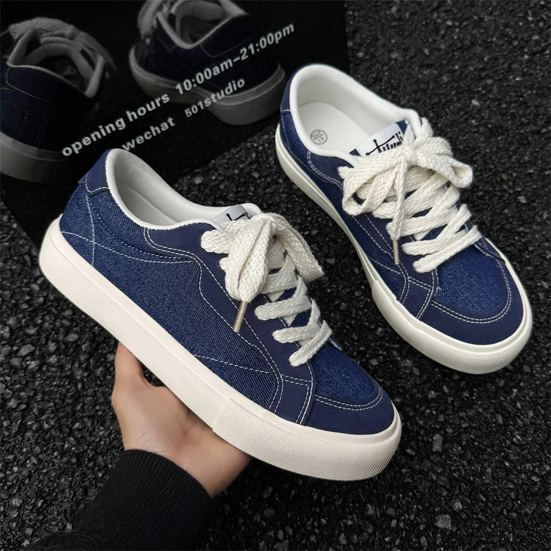 

HKDQ 2025: мужская парусиновая обувь, модные синие вулканизированные кроссовки, мужские удобные повседневные кроссовки на плоской подошве, низкие нескользящие туфли для скейтбординга