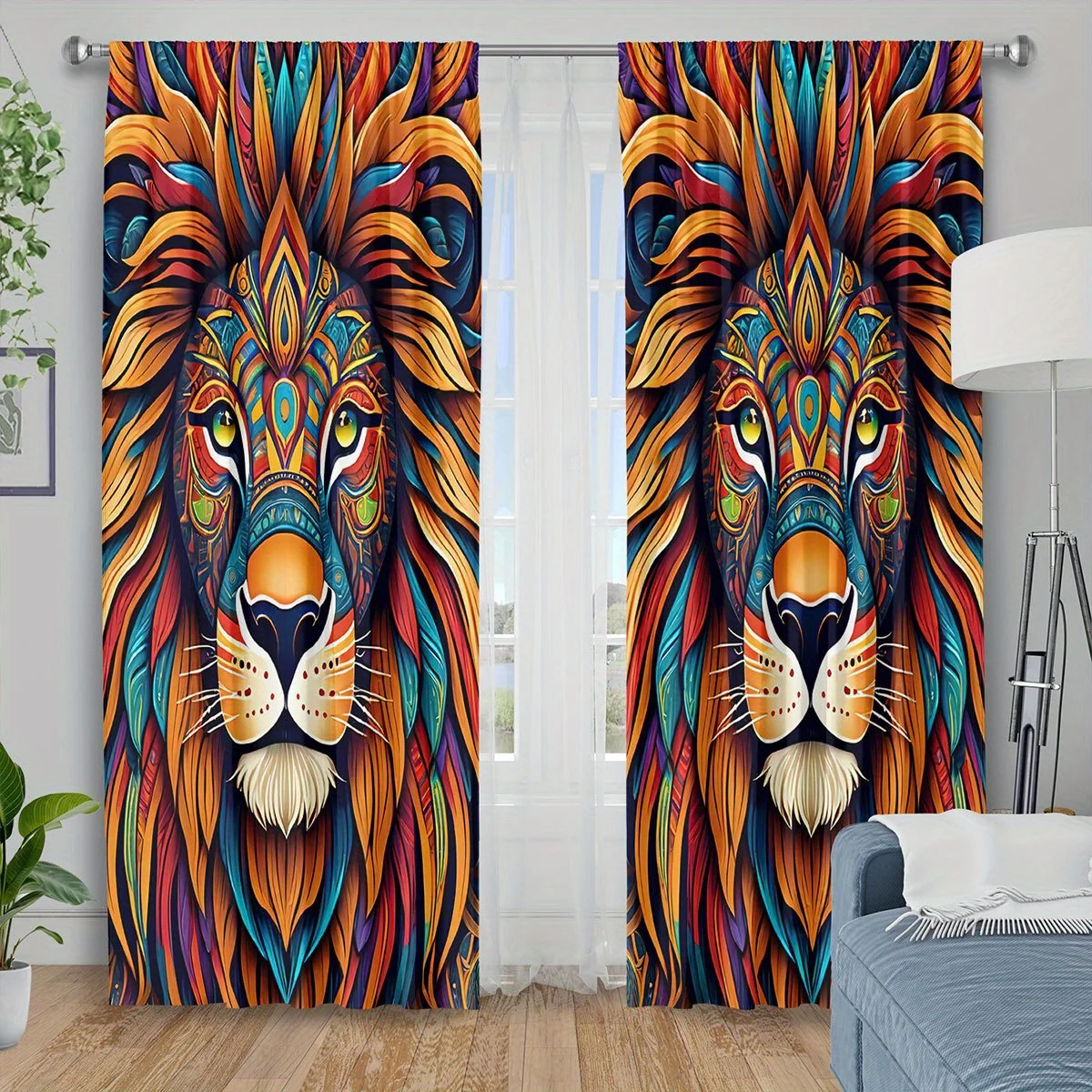Ethnic Lion Mane Curtains Tribal African Boho Statement Window Drapes Art Home Decoration Living Room Decor