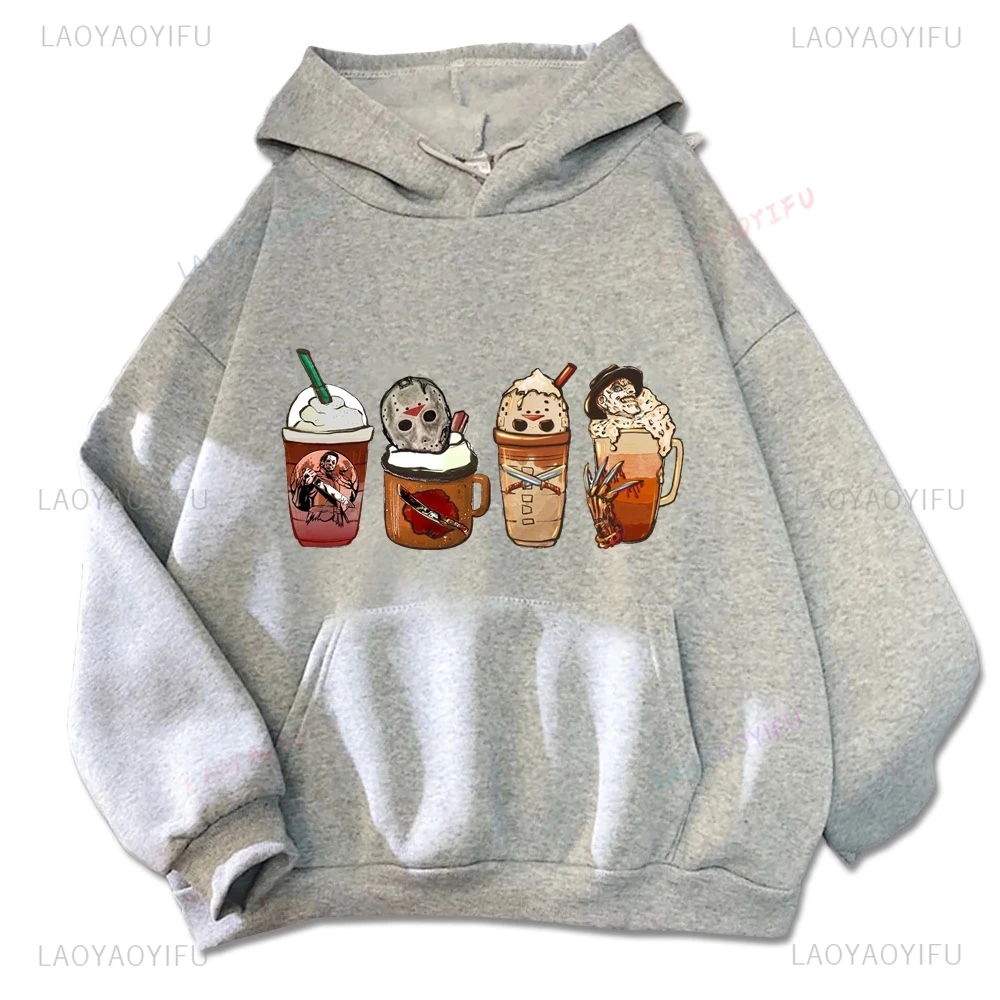 Halloween Milk Tea Print Hoodie, Unisex Halloween Party Novelty Costumes, Fall and Winter Daily Street Fashion Casual Hoodie