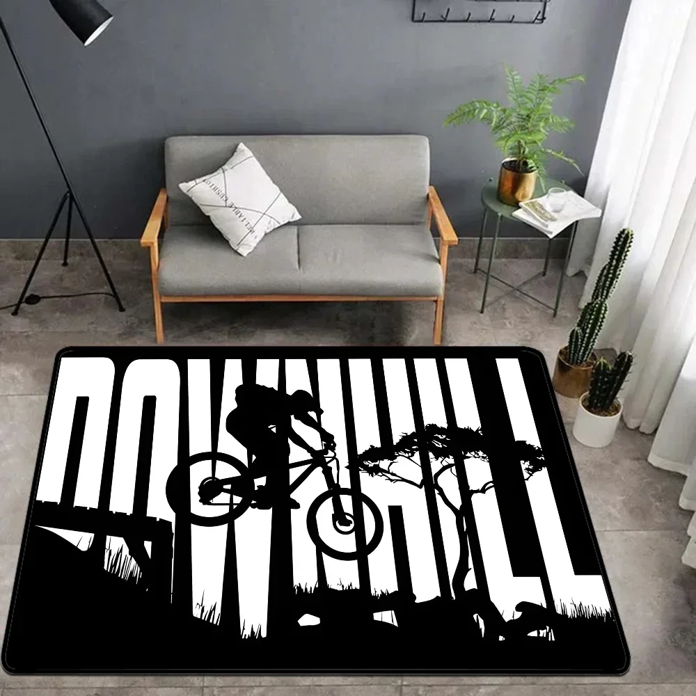 Bicycle Mountain Bike Cycling Art Carpet - Non-Slip Hallway & Laundry Mat, Decor for Balcony, Child Living Room & Bedside