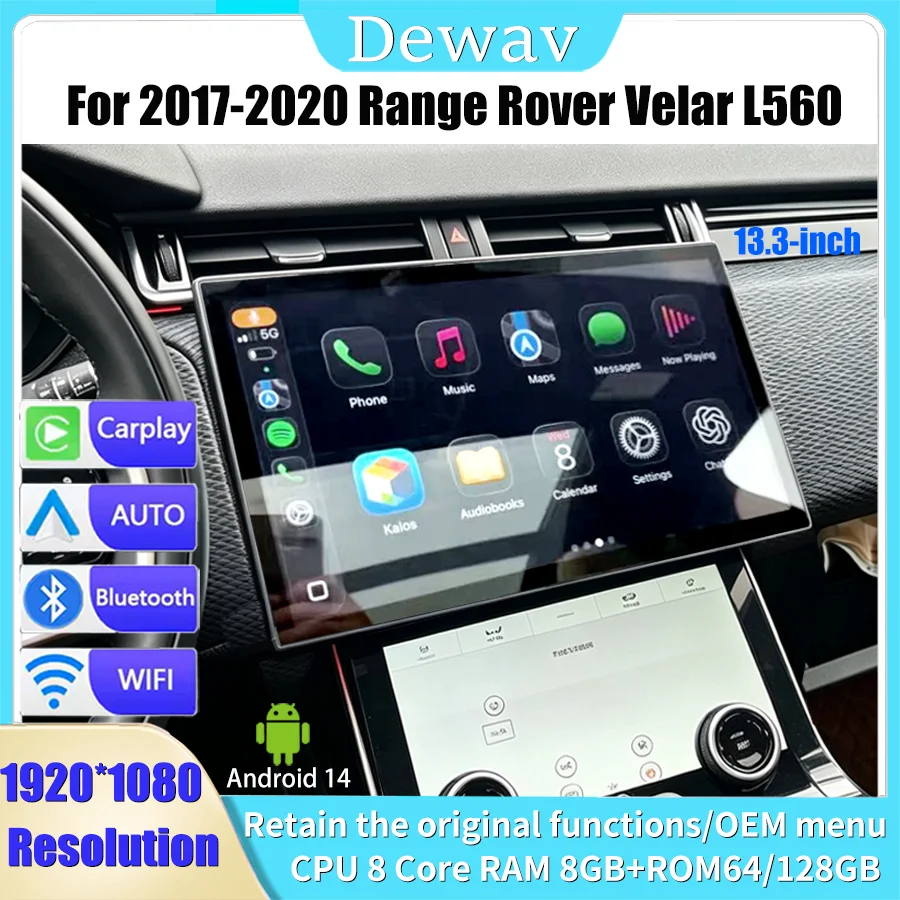 For 2017-2020 Range Rover Velar  L560 with Carplay 4G Qualcomm Android 14 Screen Multimedia PlayerKeep the original car system