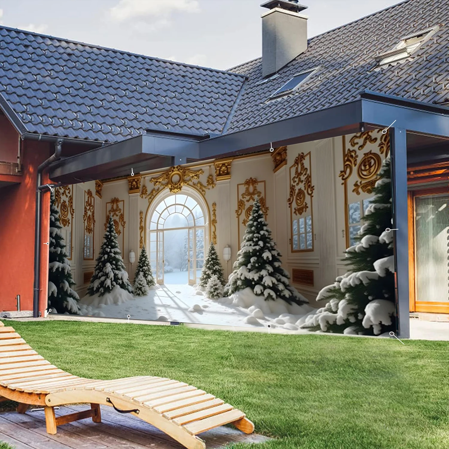 لافتة باب جراج عيد الميلاد من White Palace شجرة عيد الميلاد الشتوية غطاء جراج كبير لعيد الميلاد لمستلزمات حفلات الأعياد الداخلية والخارجية