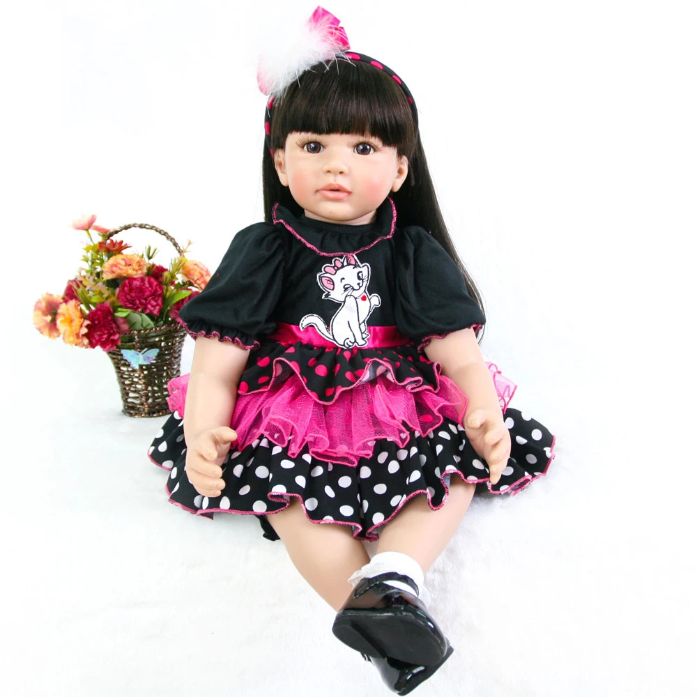 24inch Reborn Toddler Girl Soft Cloth Body Brown Long Hair High Quality Hand Painted Doll  Skin Drop Shipping