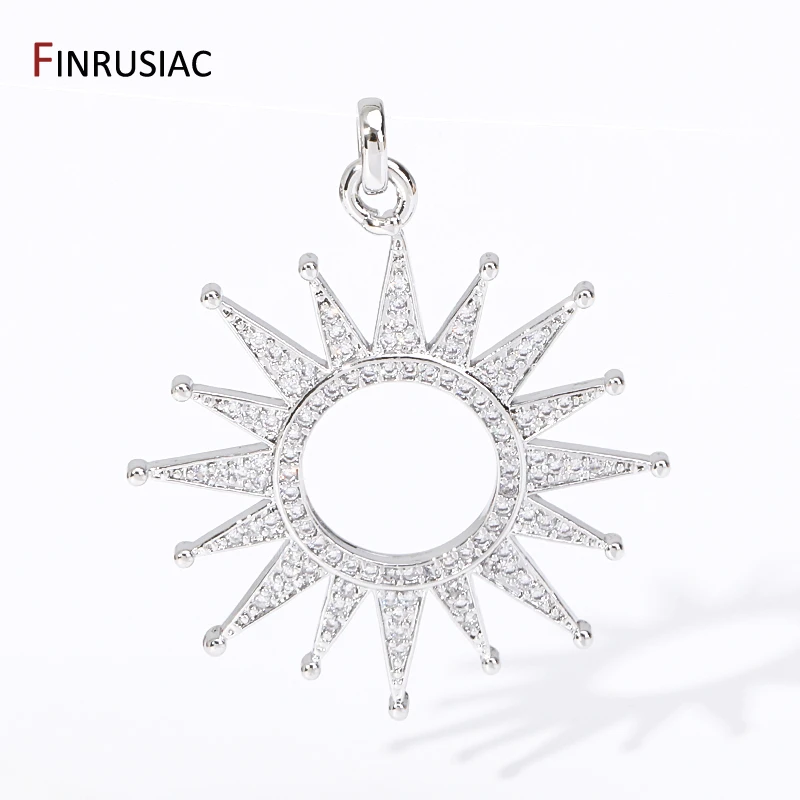 DIY Necklace Making Supplies 18K Gold Plated Brass Hollow Sun Pendant,Inlaid Zircon Sun Charms For DIY Jewelry Making Findings