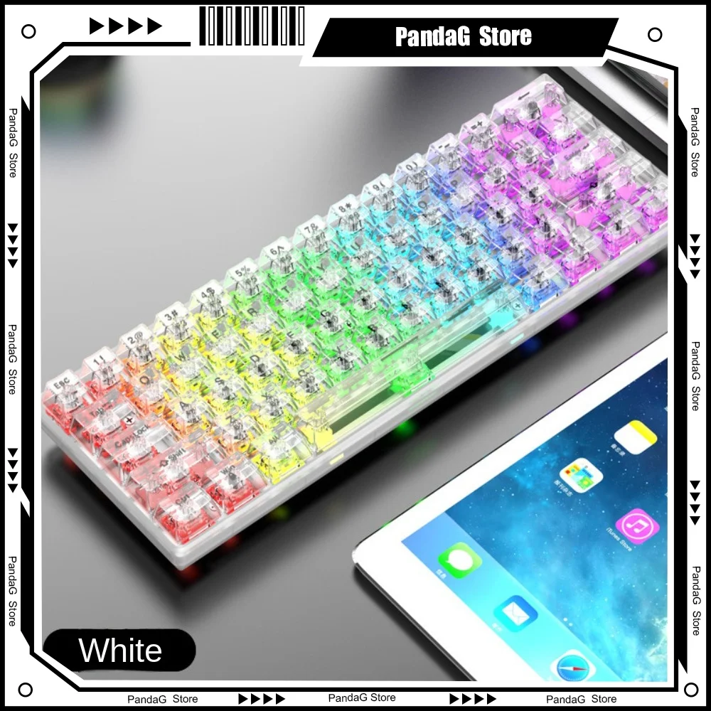 XUNFOX K30Pro Wireless Bluetooth Triple Mode Transparent Mechanical Keyboard White Axis Gasket Ergonomic Hot-swap Office DIY RGB