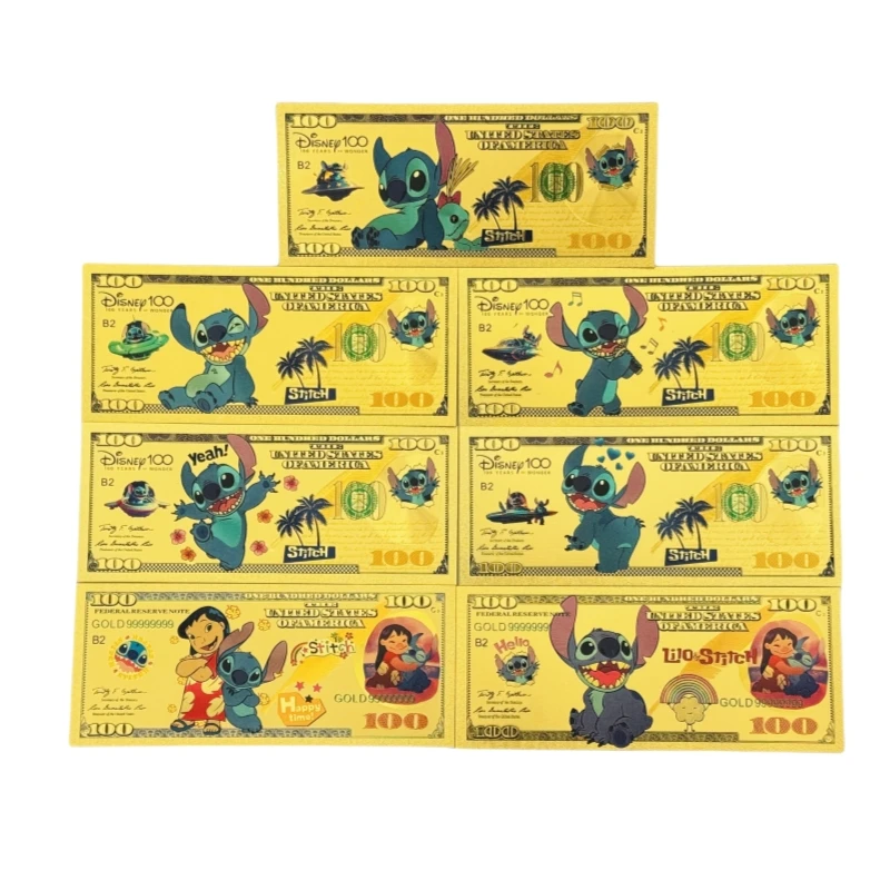 

MINISO 7 Types America Anime Lilo & Stitch Banknote Anime Gold Banknote in 24k Gold Plated For Collection