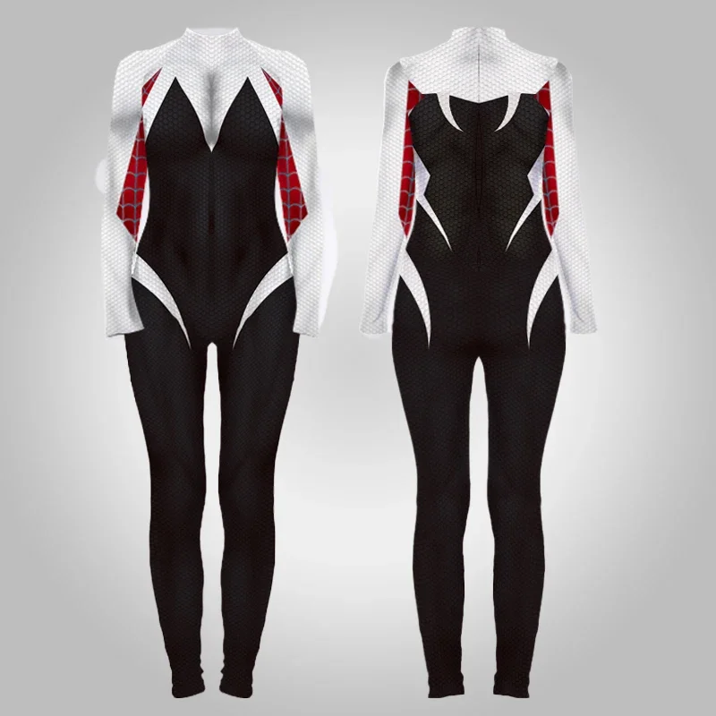 FC62020 The Amazing Spider Hero Cosplay Gwen Stacy Costume Spandex Zentai Mask Hoodie Spider Zentai Suit Anti-Gwenom for Wo@FC8！