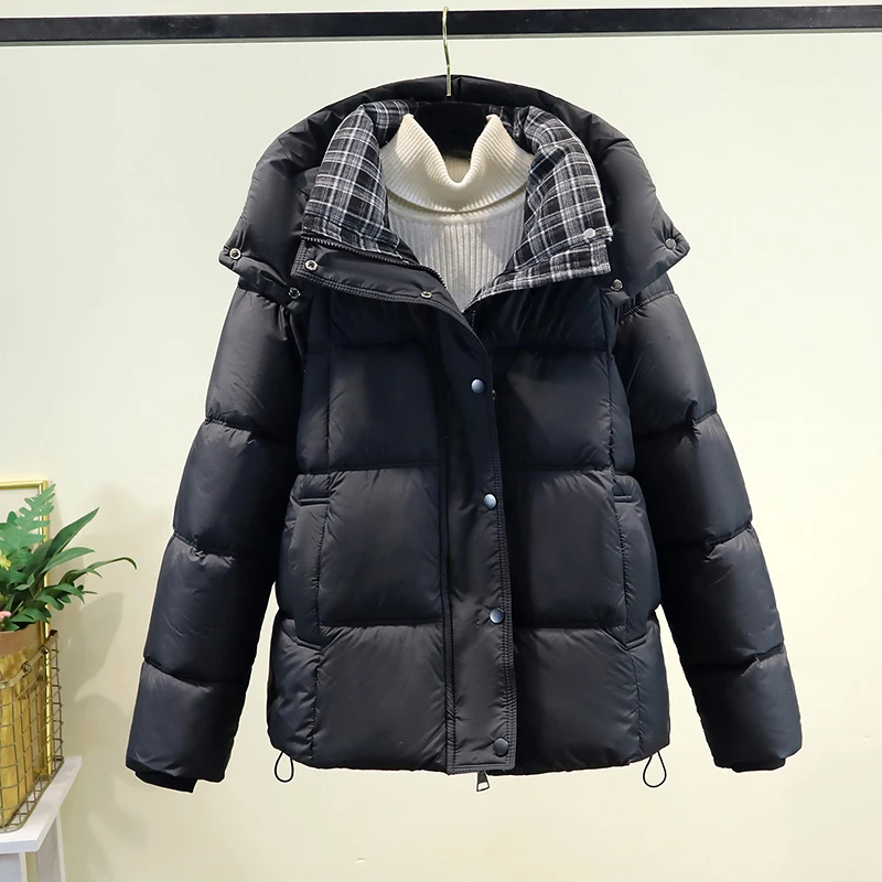 المرأة أسفل القطن Jaet الشتاء Thi الدافئة ort Sle Faionable معطف لطيف مقنعين سستة إغلاق اللون الكورية Sle #4