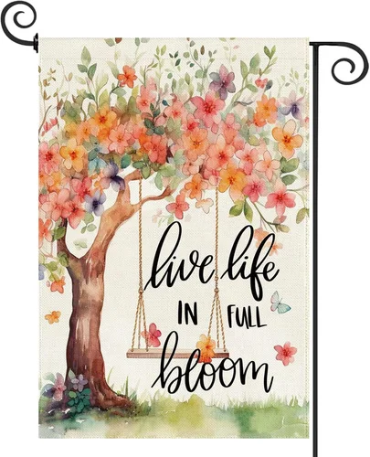 Spring Summer Garden Flag, Flower Tree Swing Butterflies Floral Small Yard Flag XXM