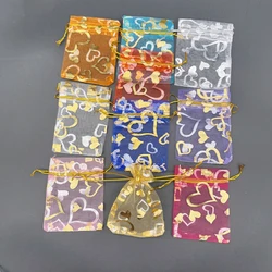 Bolsa de almacenamiento de joyas con forma de corazón, bolsita de Organza con cordón, para regalo de Navidad, 500 piezas