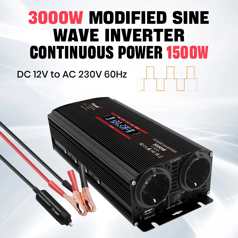 Convertitore di tensione a doppio ingresso adatto per 12 V e 24 V - AC220 V Potenza di picco 3000 W 6000 W Inversor per lavoro/cannamento/viaggi all'aperto