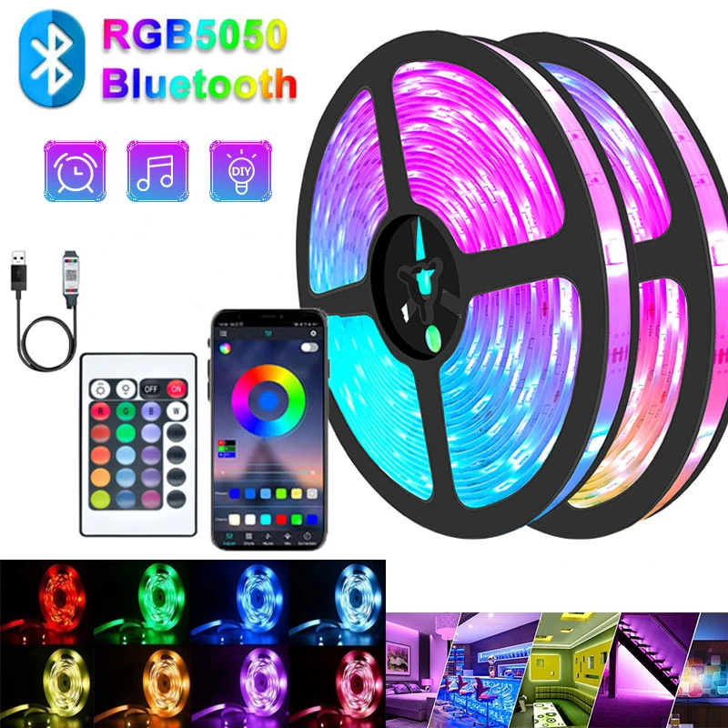 

USB 5V Led Strip Light 5050 RGB 5050 Flexible Ribbon Diode Tape Lamp Phone Bluetooth APP Control TV Backlights Room Decoration