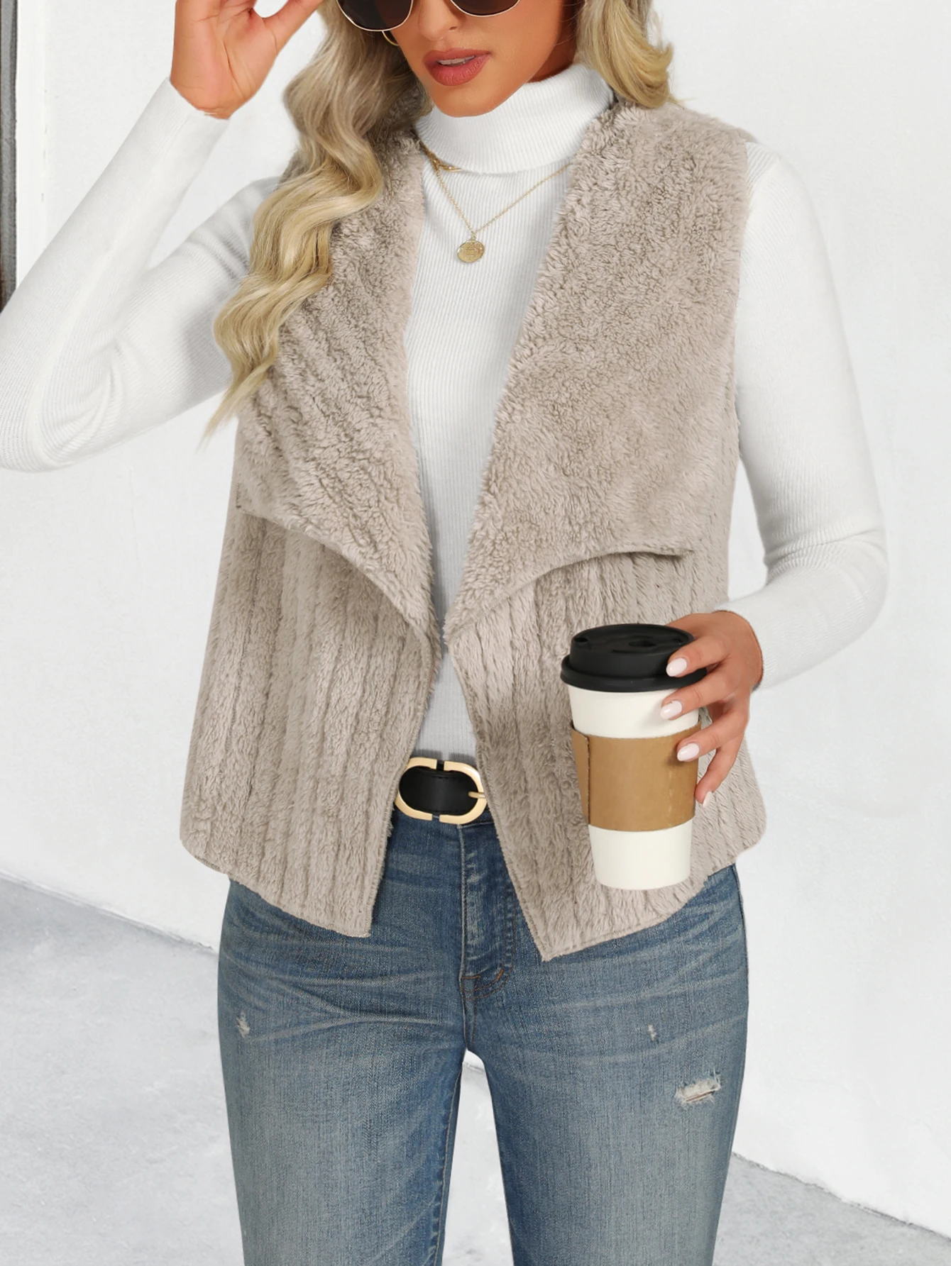 معطف سترة نسائي لخريف وشتاء ذو ياقة مفتوحة وياقة شلال