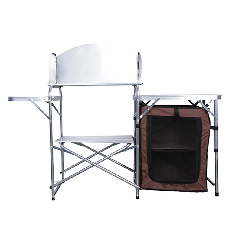 Aluminum Folding Table Mobile Kitchen Outdoor Camping Double Layers Storage Rack Tourist Trip Self-Drive Equipment Luxury Chair