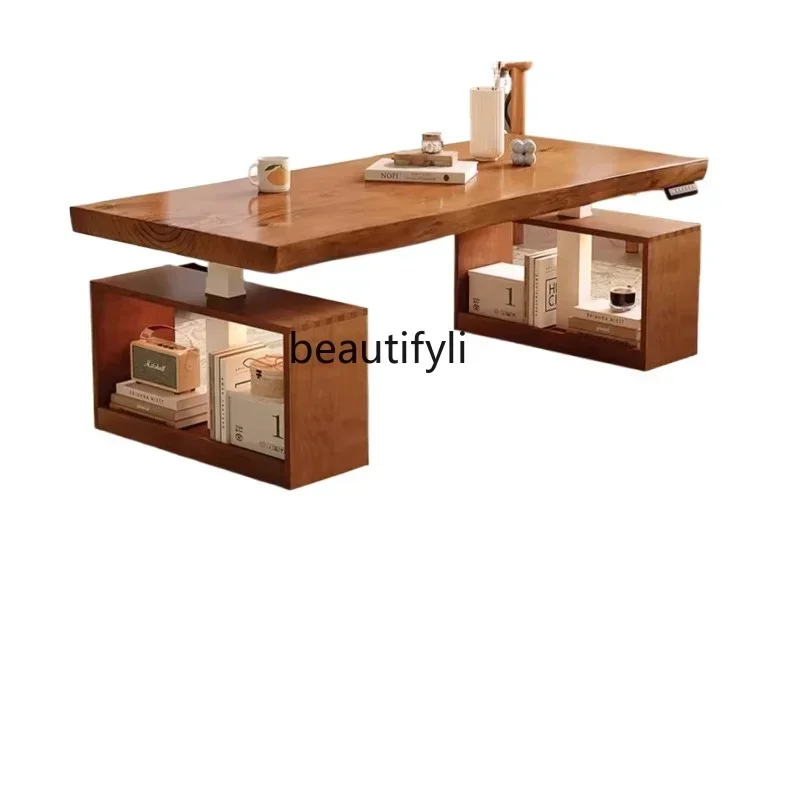 DD25Solid wood lifting coffee table dining table dual-purpose two-in-one with drawers electric  movable small apartment tea tabl