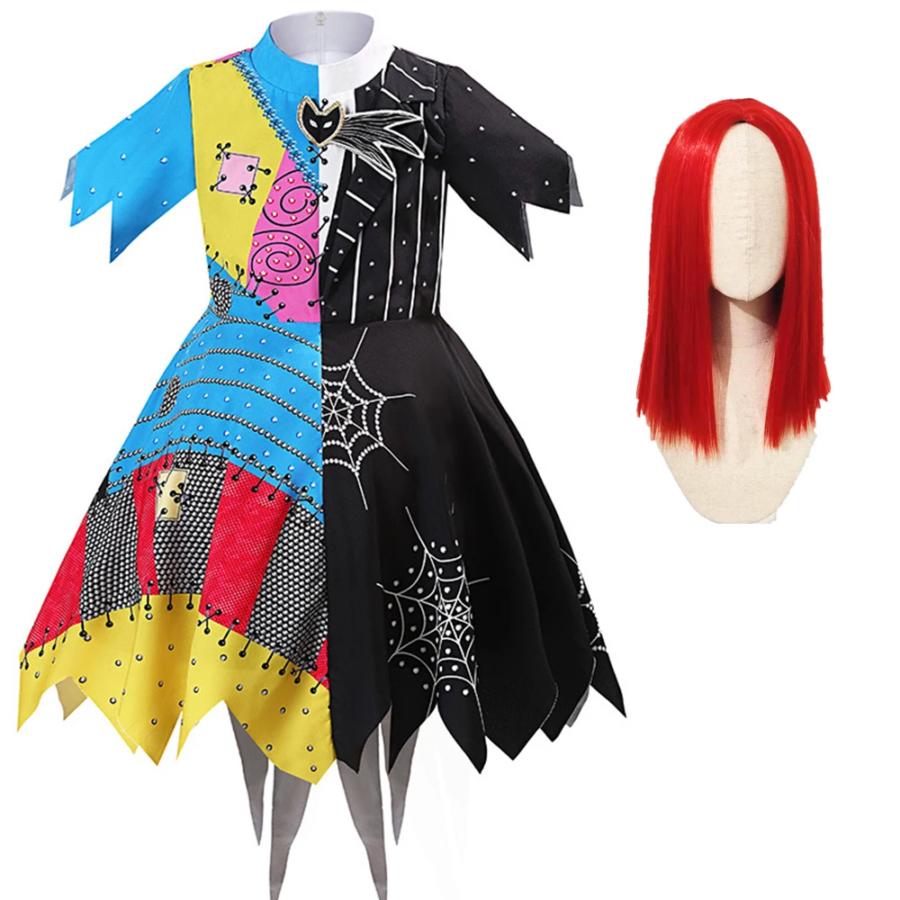 

Girl's Halloween Cosplay Costumes and WIg Terror Scare Dress Up Christmas Children's Clothing Masquerade Party Dress for 3-10yrs