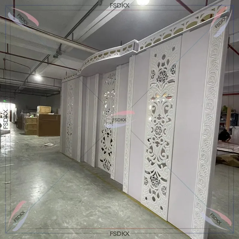 Stunning White Indian Wedding Decor Wooden Carved Stage Background Decor For Rent
