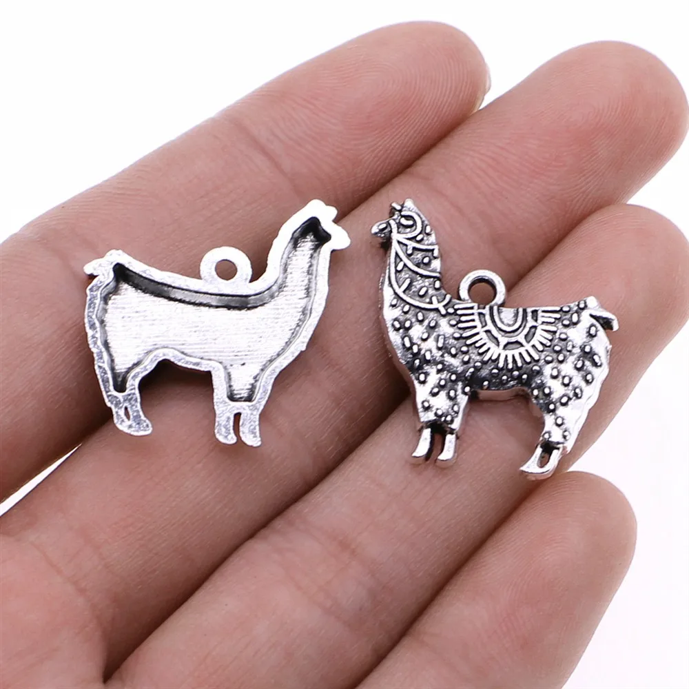 WYSIWYG 10pcs Charms Alpaca Grass Mud Horse 26x25mm Antique Silver Color Pendants Making DIY Handmade Jewelry