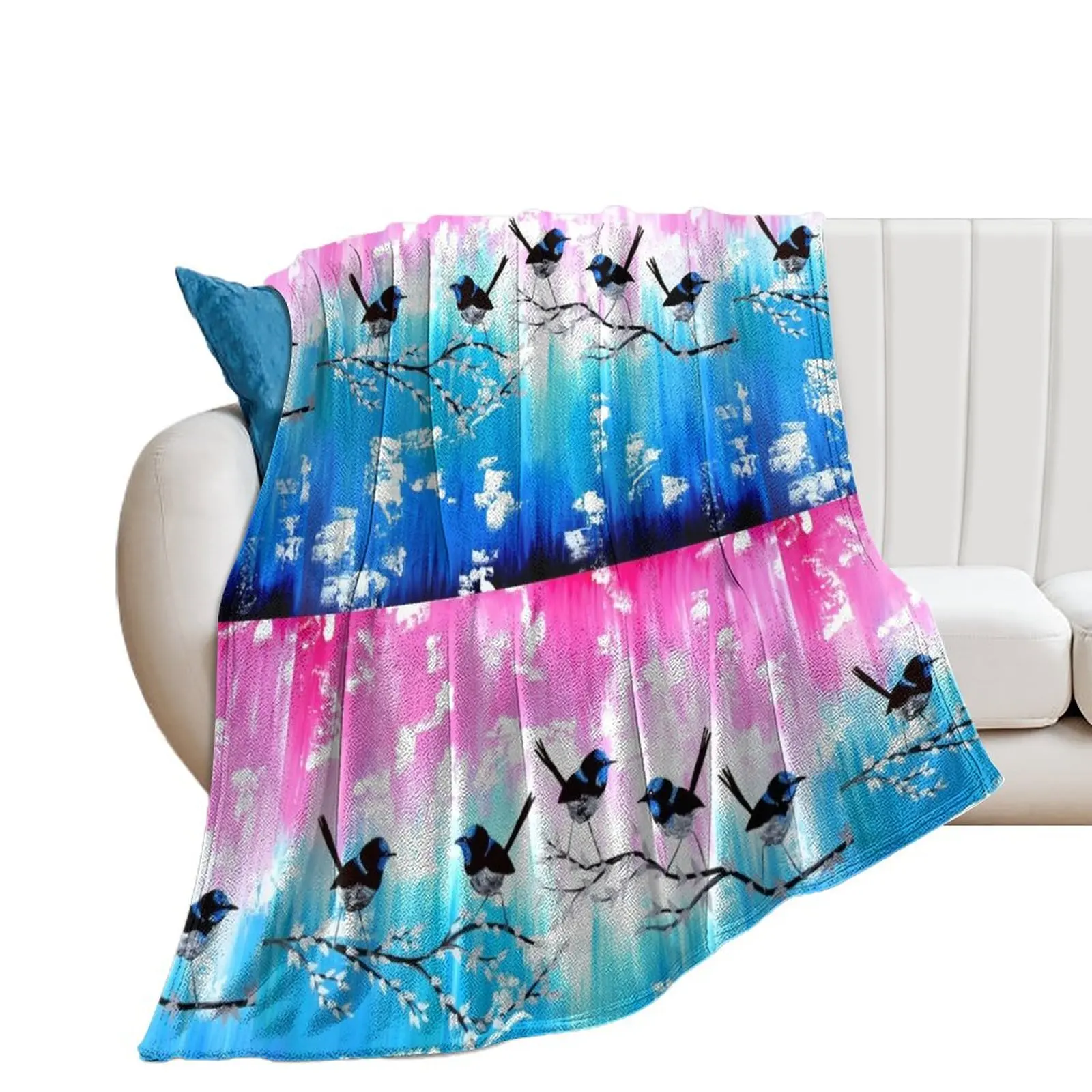 

Blue wrens with abstract painting Throw Blanket For Sofa Thin valentine gift ideas Soft Beds warm for winter Blankets