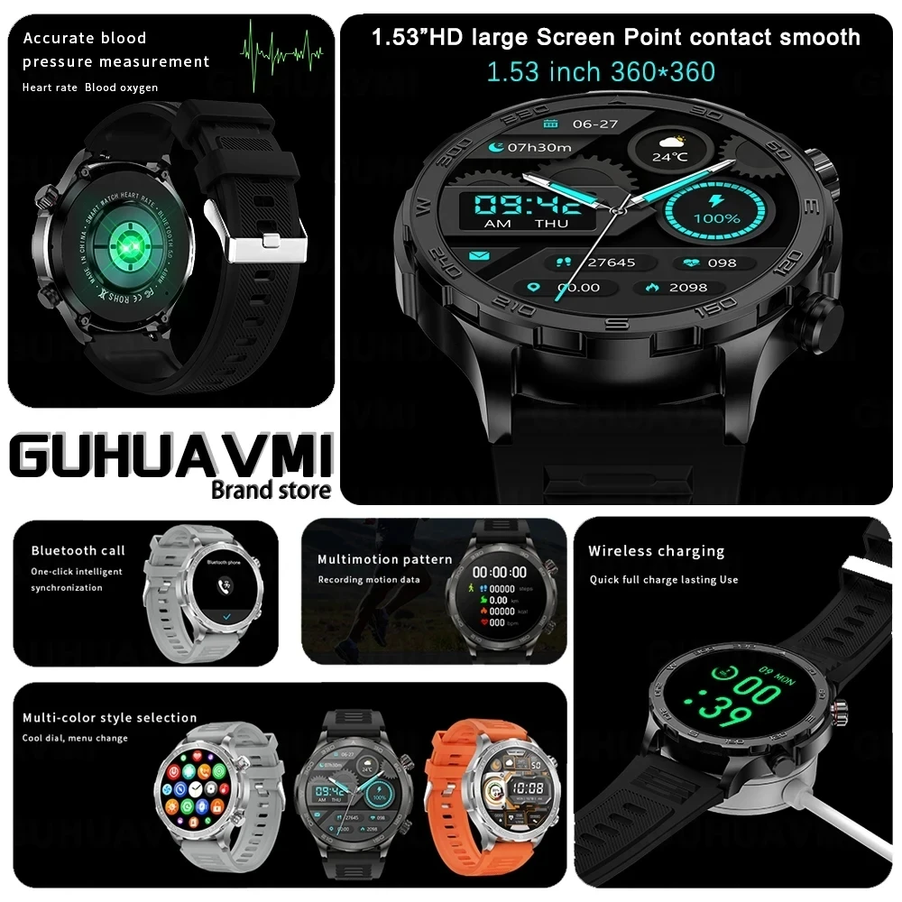 New For Huawei Xiaomi New 1.53 inch Smart Watch Men Altitude Compass GPS Sports Waterproof Watches Bluetooth Talk SmartWatches