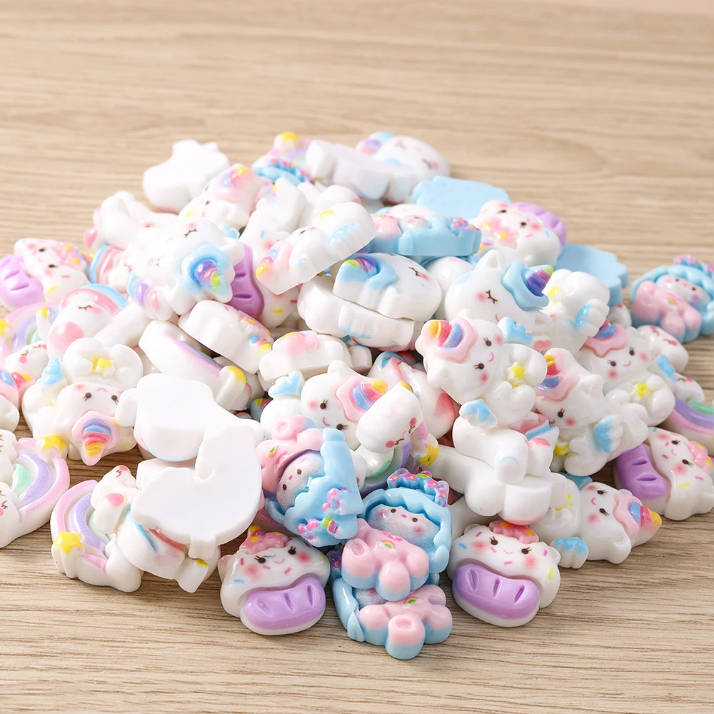 Tusember 15 Stück gemischte süße Regenbogen-Einhorn-Charms aus Kunstharz mit flacher Rückseite für DIY-Telefonhülle, Zubehör, Damen, Mädchen, Kinder, Spielzeug – Detail 4