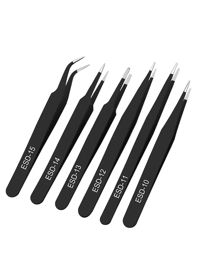 Conjunto de pinças de aço inoxidável antiestáticas, 6 peças, conjunto de ferramentas de reparo,