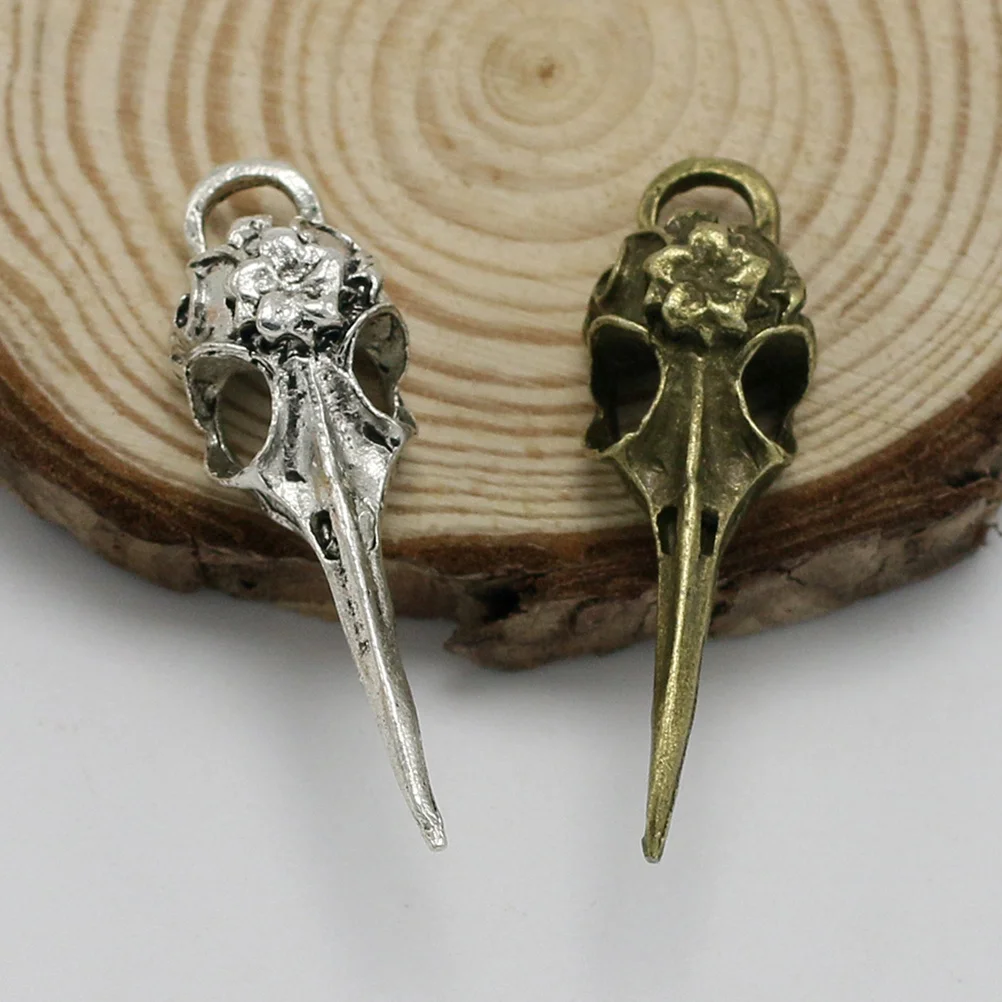 15 قطعة قلادة الجمجمة مختلطة البرونزية الفضة الغراب الطيور رئيس السحر لصنع المجوهرات عقد دي اي واي هدية