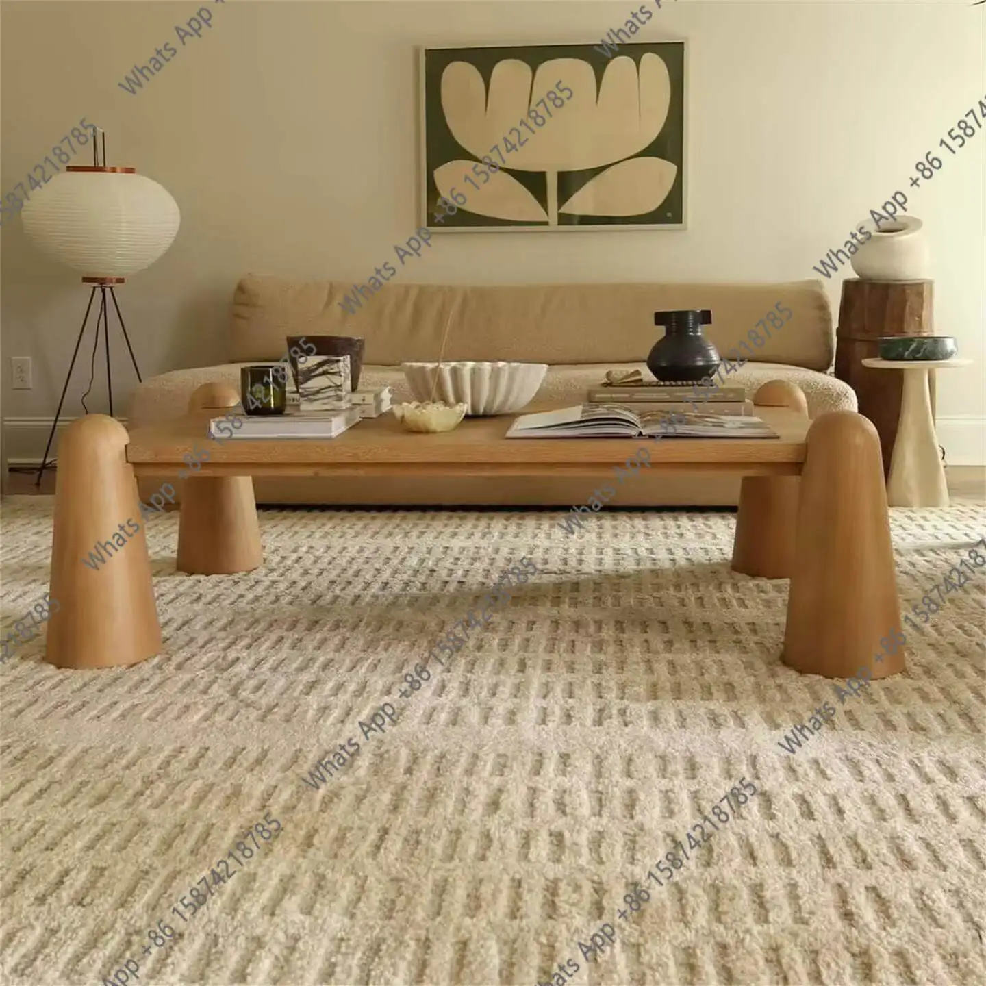 

Light luxury household solid wood coffee table small apartment living room round coffee table high-end Japanese low table