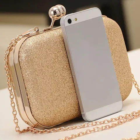 

Women's Bling Evening Party Handbag Wedding Ball Clutch Bag With Chain Mini Minaudiere Hand Bag Purse Gold Chain Messenger Bag