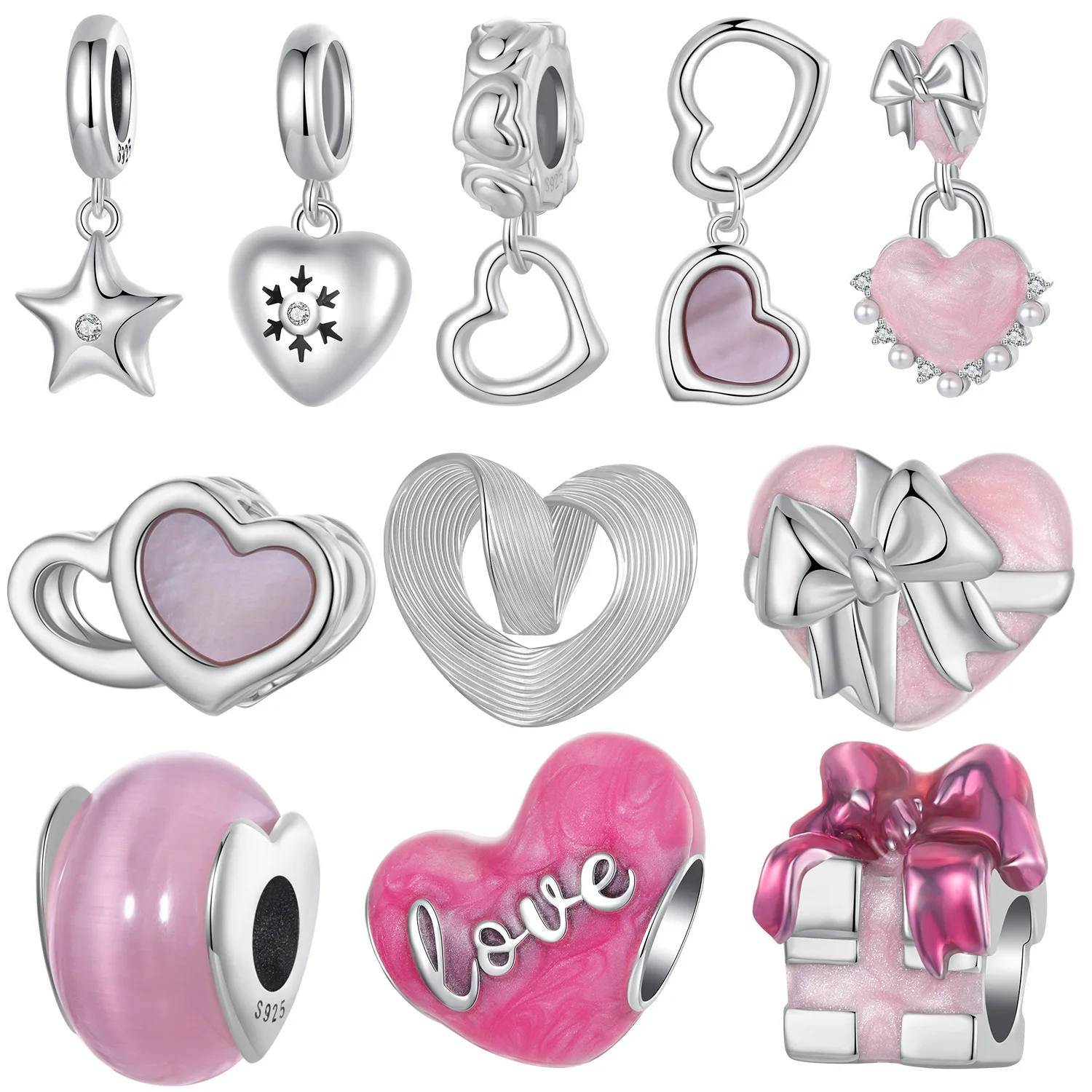 

Браслет «сделай сам» с розовым сердечком из стерлингового серебра 925 пробы, роскошные ювелирные изделия, женский подарок на день Святого Валентина, силиконовые подвески-разделители с двойным сердцем