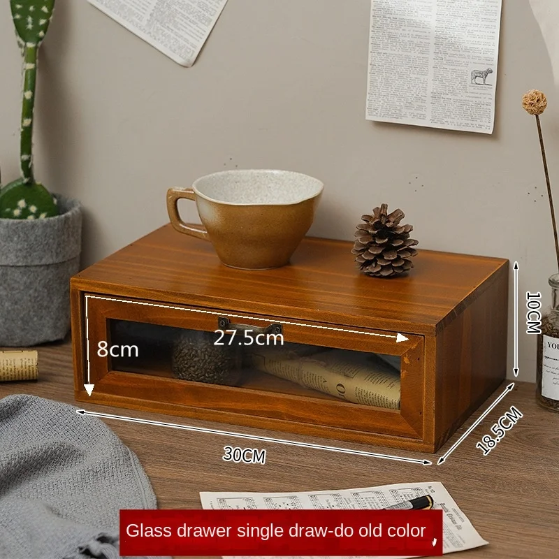 Chinese solid wood drawer type retro debris storage rack desktop storage box Cosmetics office desk storage rack