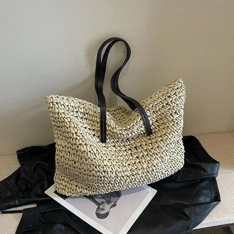 

CGCBAG 2024 New Straw Weaving Tote Bags For Women Simple Solid Lage Capacity Shoulder Bag Casual Summer Beach Bag Handbags