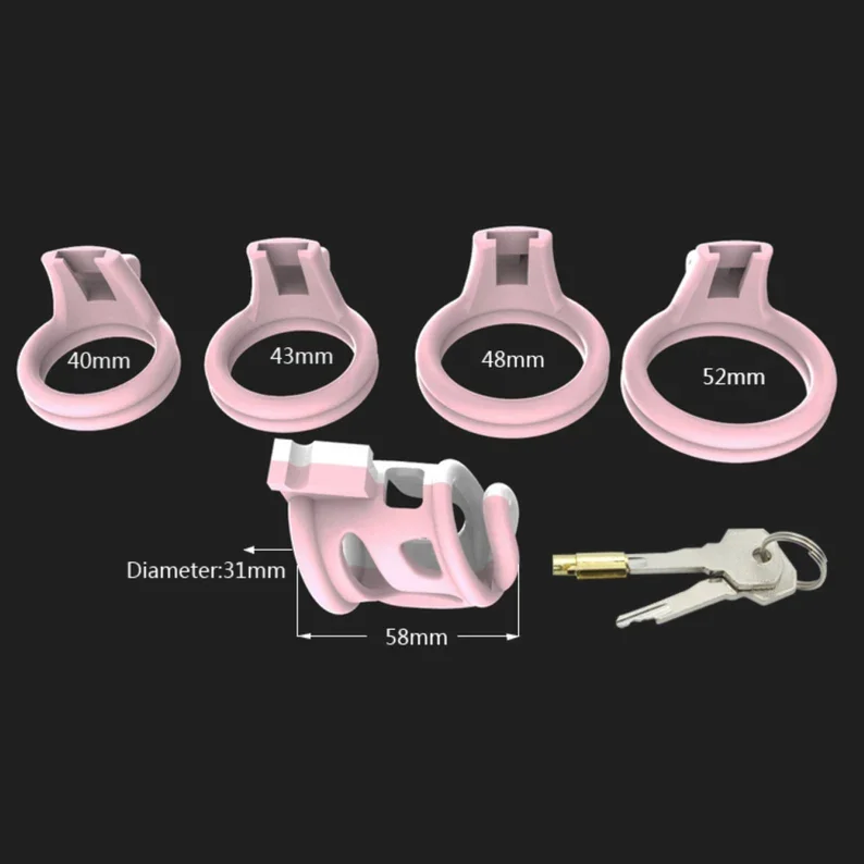 Pink Cock Lock Contrast Color Vent Hole Male Chastity Device Cock Cage Penis Ring Sex Toys with 4 Penis Ring Adult Game for Men