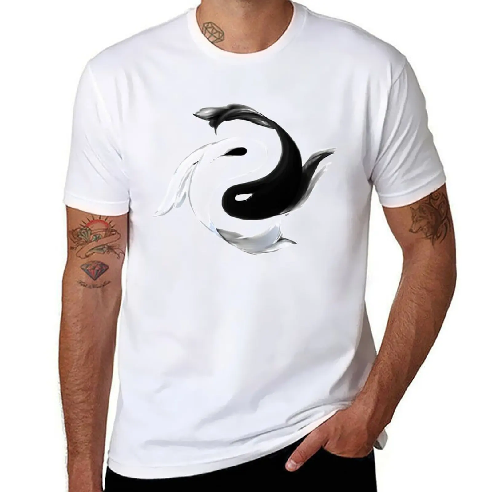 

Fish Yin and Yang Koi T-Shirt Comfortable Basic Crew Neck Tee