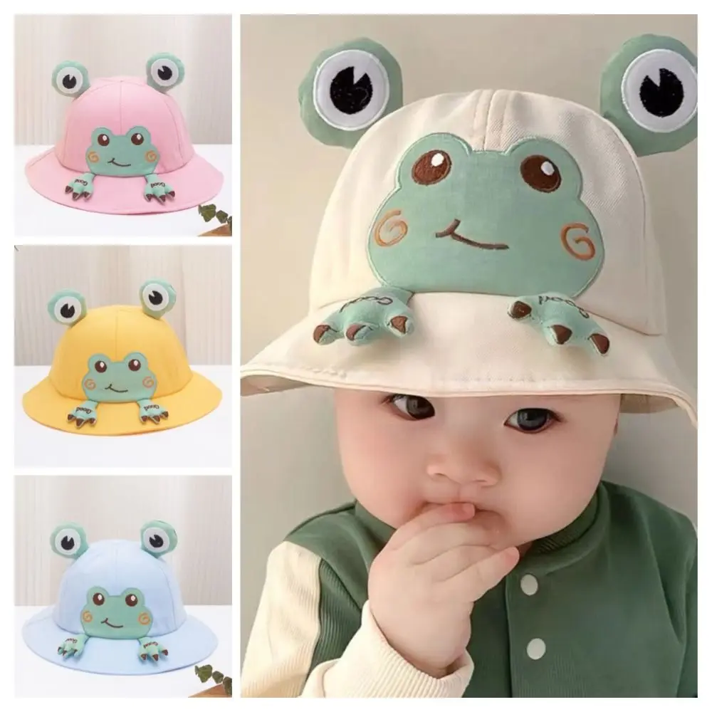 

Sweet Korean Style Cartoon Frog Bucket Hat Mesh Cotton Baby Sun Protection Hat Breathable Streetwear Children Fishman Hat Boys