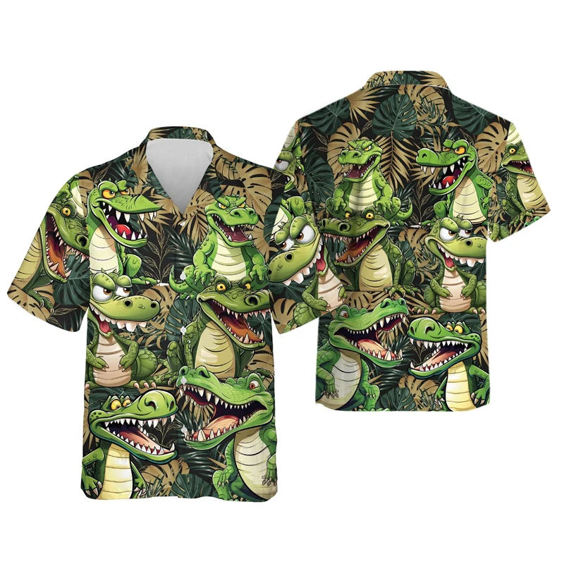

Crocodile Graphic Shirts For Men Clothes Casual Hawaiian Zoo Animals Cartoon Beach Shirt Casual Boy Lapel Blouse Kids Button Top