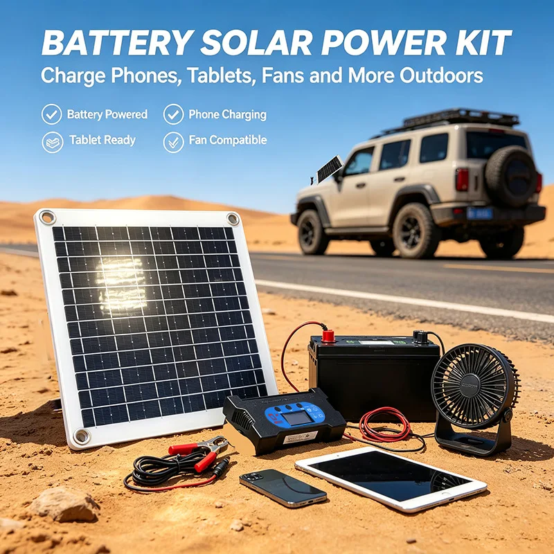 Solar Panel With Controller 12W Solar System Kit For Car RV Trips Camping Vehicles Charging Outdoor Activities Solar Panel