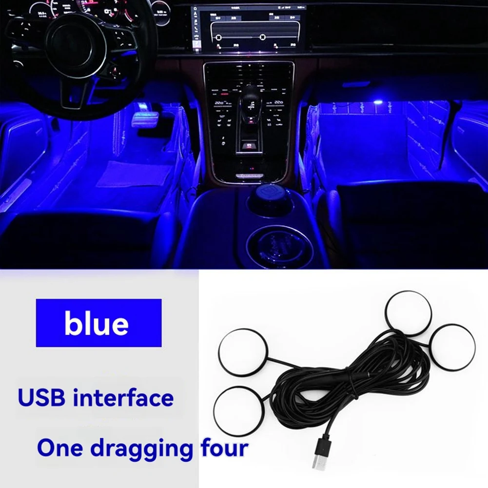 

M93K-Universal Car Light Atmosphere Lights USB Refit Light 4Pcs Led Decorative Light Foot Lights Interior Ambient Lamp