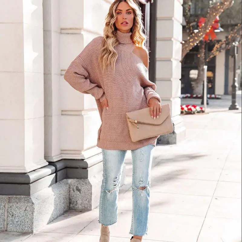 

Свободный длинный вязаный свитер све, сексуальная женская футболка средней длины с воротником-стойкой и воротником-стойкой Faion Commute Sle Tee-acetat...