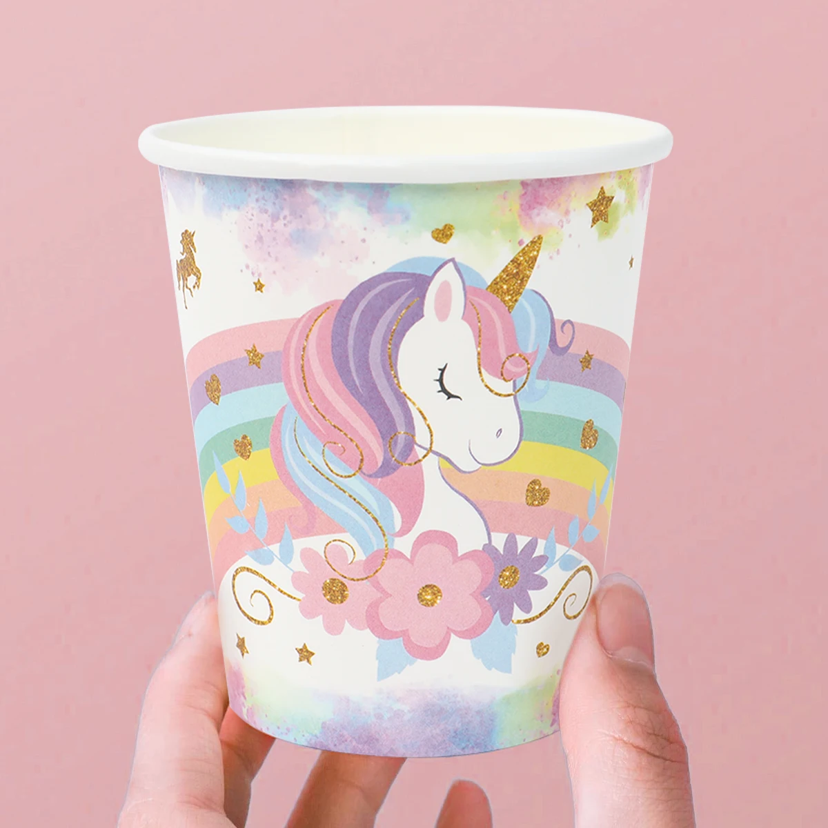 Regenbogen-Einhorn Einweggeschirr für die 1. Geburtstagsfeier – Einhorn-Motto-Dekorationen für Kinder, Hochzeiten, Babypartys und Mädchen-Partys – Detail 3