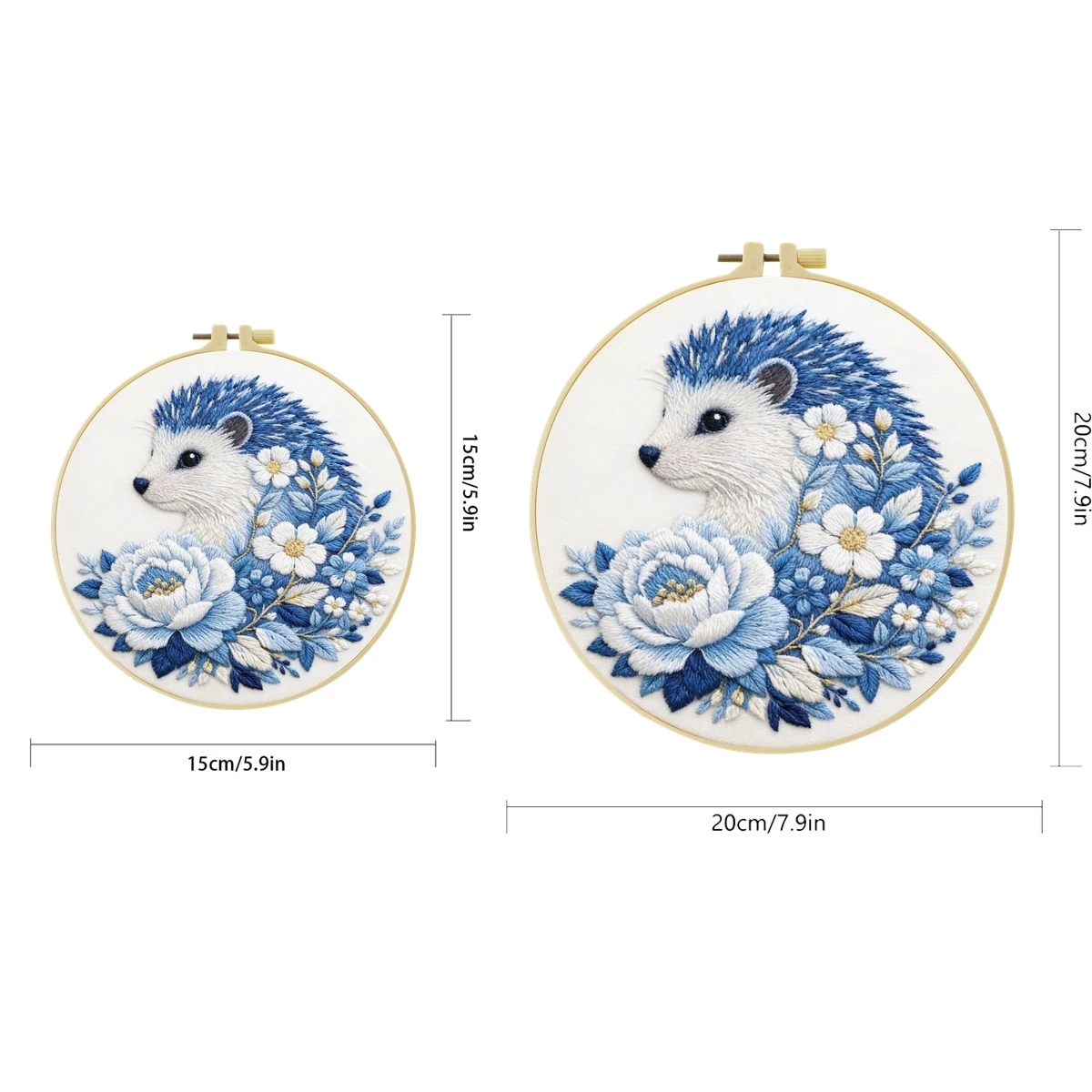 1 Set Blaue Blumen-Igel DIY-Stickerei-Set für Anfänger, Stick-Starter-Kit, Kreuzstich-Kunstgeschenk, Nadelarbeiten – Detail 2