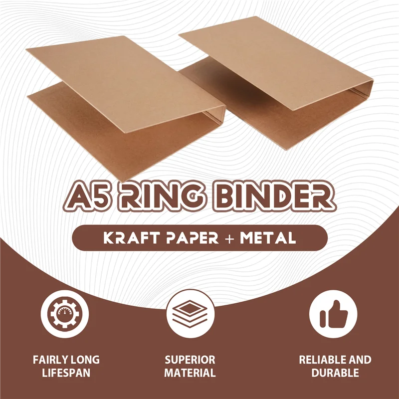 2Pcs A5 Refillable Ring Binder, A5 Kraft Paper Folders With 2 Rings To Add Loose Sheets
