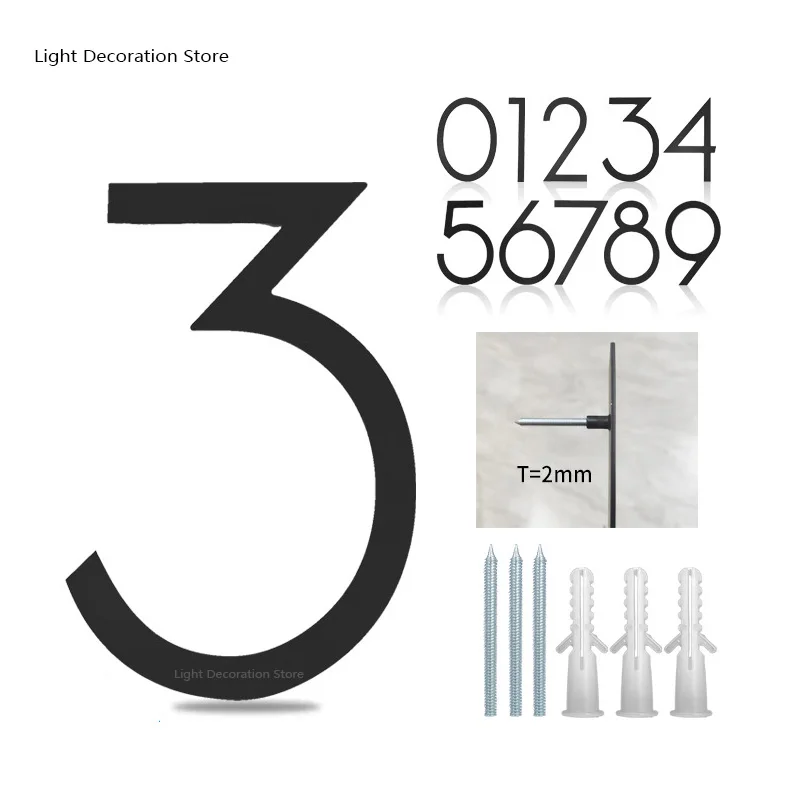 

12in/30.48cm Matte black Stainless Steel House Number Double Screw Hole Numbers Address Sign #0-9 Digital Metal Tag